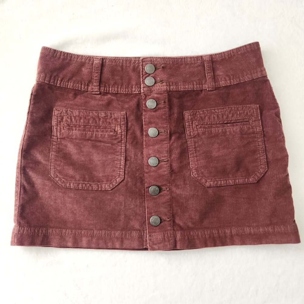 Free People‎ Joanie Brown Corduroy Skirt Size 26 Button Front Mini Cargo Grunge